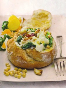 Receita de Bacalhau com grão em Pão Saloio