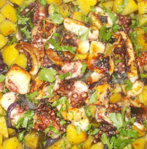 polvo bem acompanhado com batatinha doce