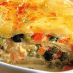 gratinado misto de legumes e salsichas